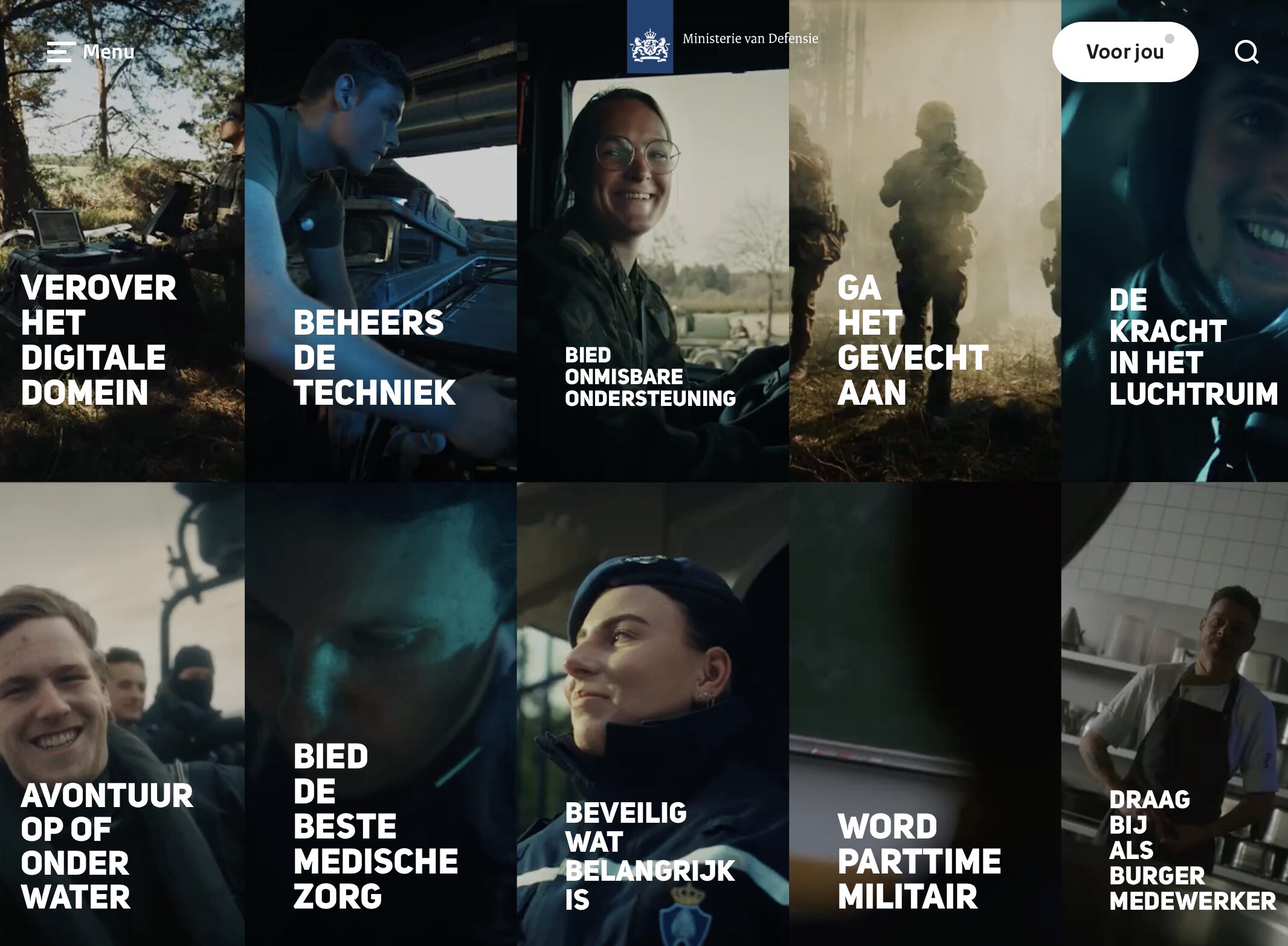 Voorbeeld pagina Werken bij Defensie