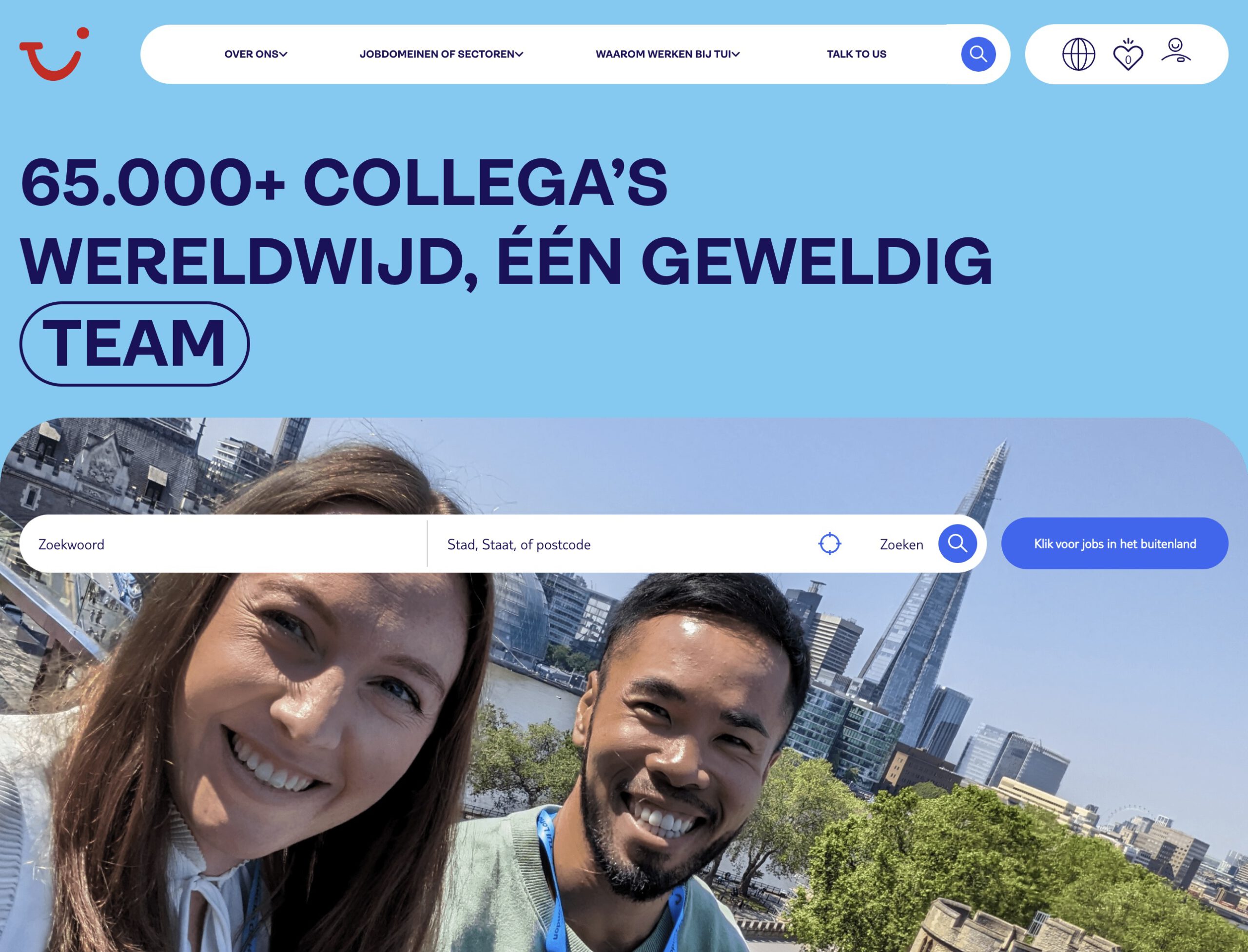 homepage van TUI careers webpagina